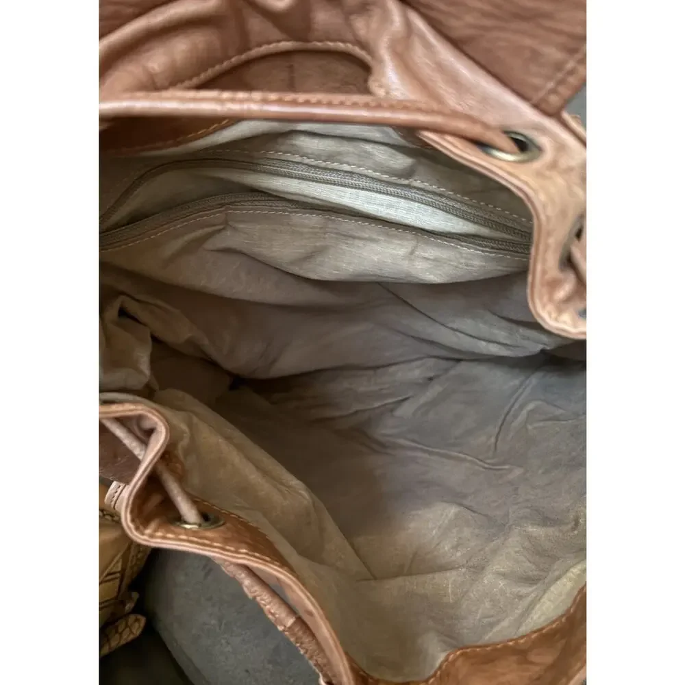 Vtg Kara Leather Backpack Tan Leather Rucksack Heritage Utility Boho USA Bag